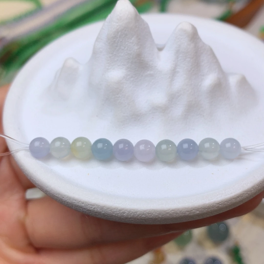 定制翡翠未镶嵌冰润胶玛卡龙色调珠珠 10颗 5mm
