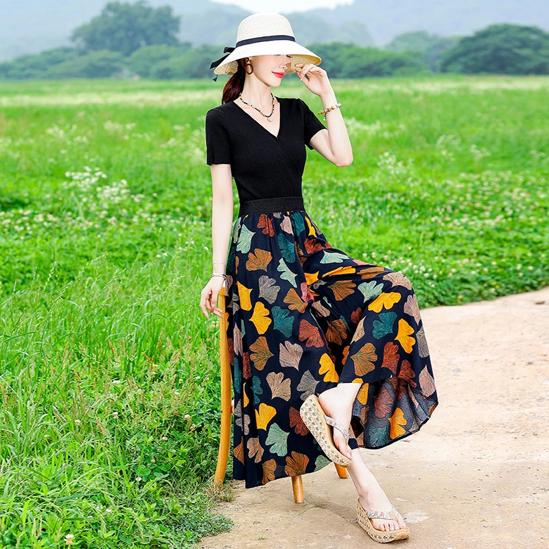 新款宽松气质女士棉绸长裤夏季中老年时尚阔腿裤年轻妈妈裤