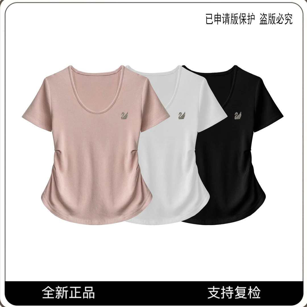 #63502#CSIN褶皱收腰T恤2025夏显瘦休闲个性百搭上衣