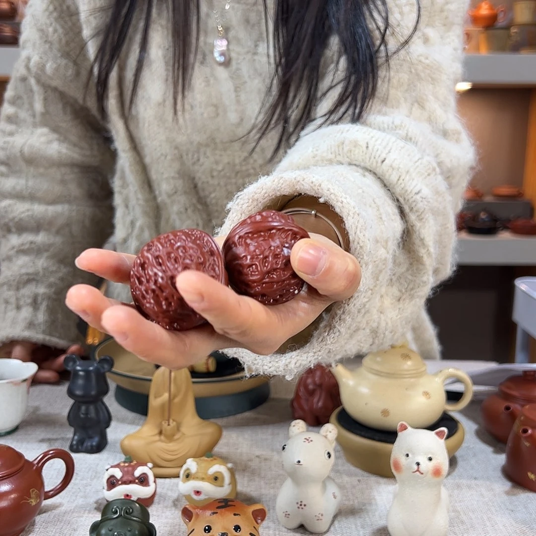 茶壶紫砂核桃一对 茶宠