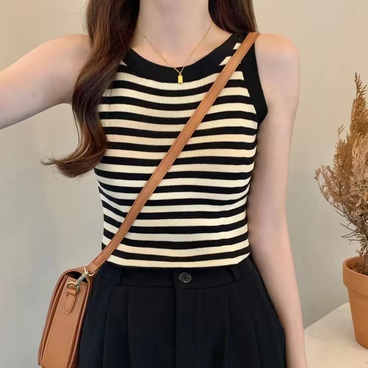 A条纹吊带背心女外穿春夏大码胖mm气质内搭打底百搭显瘦螺纹上衣