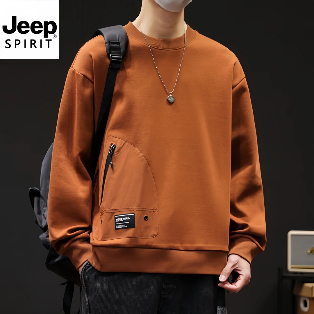 Jeep吉普休闲卫衣男士春秋宽松帅气时尚潮流长袖t恤百搭男款圆领