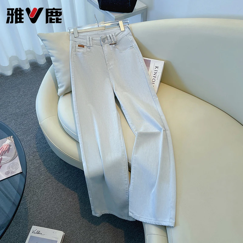 V/雅鹿高腰阔腿牛仔裤女薄款2025夏季新款薄款百搭宽松垂感直筒裤