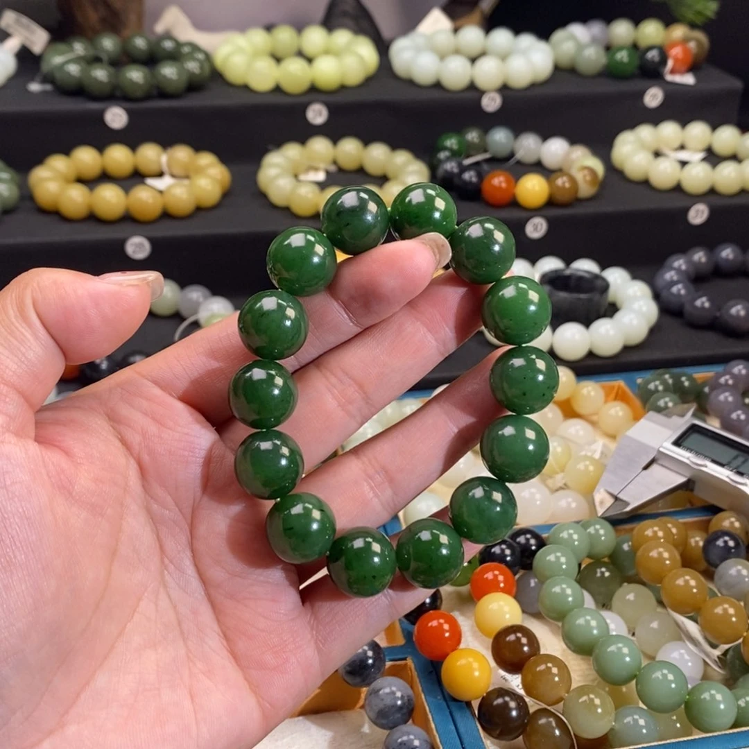 和田玉手链 15MM未镶嵌碧玉