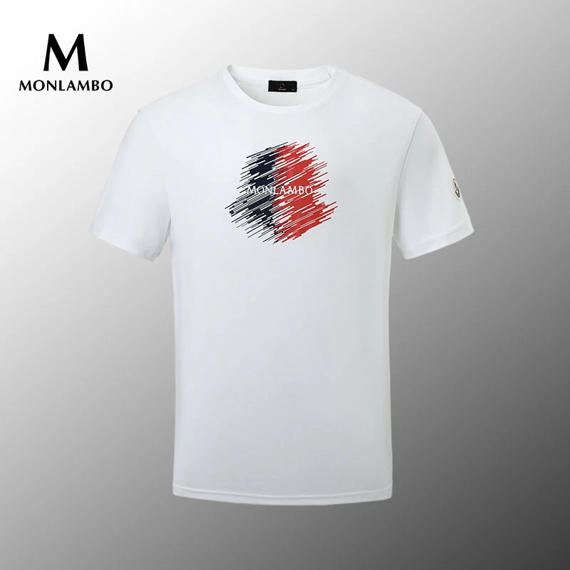 MONLAMBO/2025夏季新款男士休闲斜纹喷绘亲肤透气舒适棉圆领休闲T