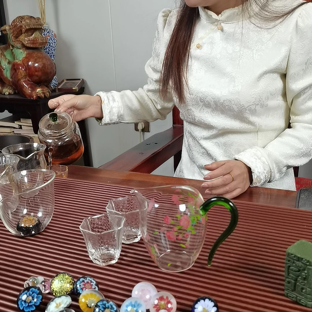 手柄款高硼硅玻璃花绽茗香公杯