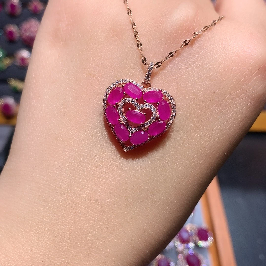 红宝石银S925镶嵌吊坠(赠链)