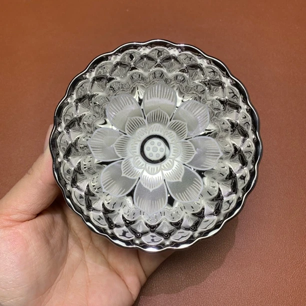 银色佛莲夜光杯高端茶具精美陶瓷茶杯主人杯单只装无礼盒