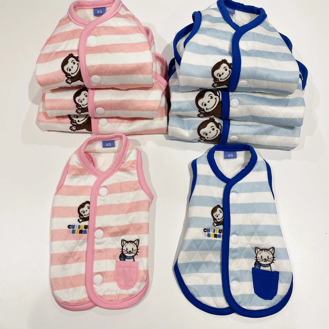 乔治猴粉蓝条纹马甲纽扣猫狗通穿