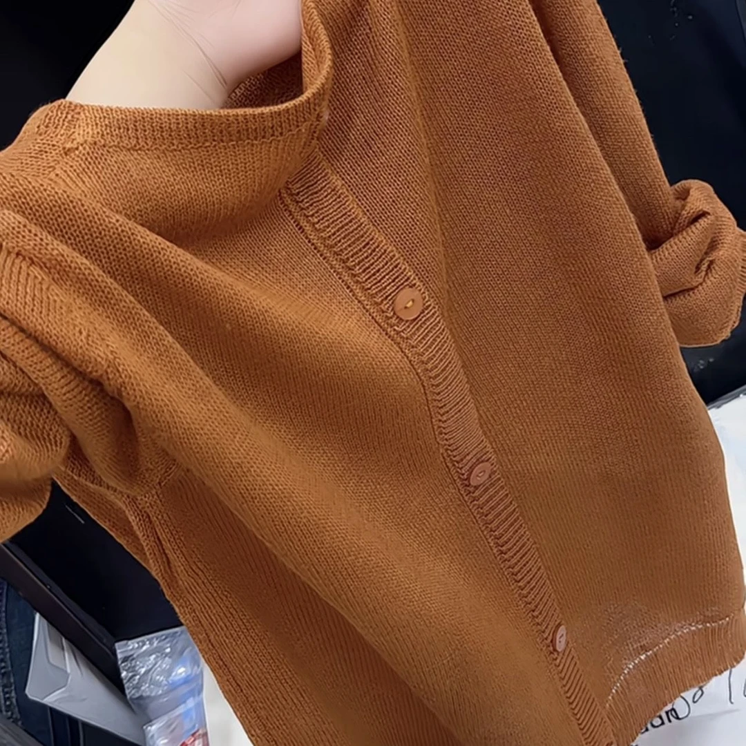 御盟气质简约针织衫休闲长袖小衫秋季新款薄款毛衣宽松遮肉上衣女