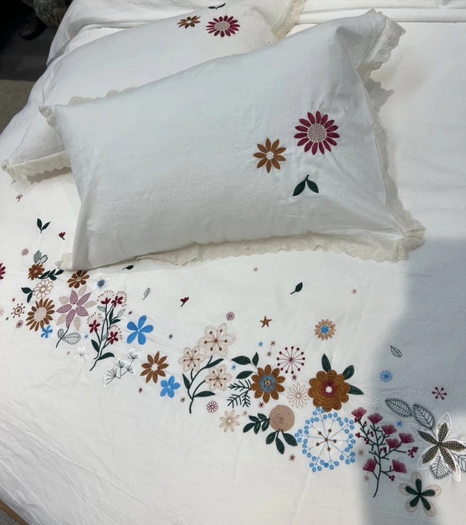 【古韵-浪漫花园】非遗刺绣设计款棉麻  夏被   四件套 床上用品