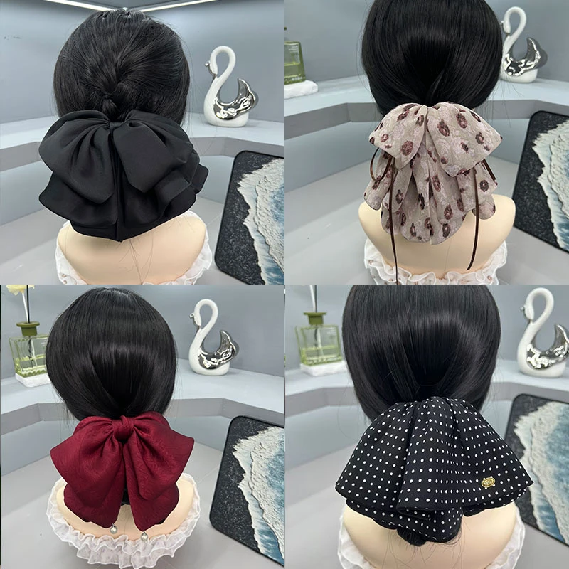 复古缎面蝴蝶结抓夹日韩发夹马尾抓夹赫本风气质百搭网红韩版时尚