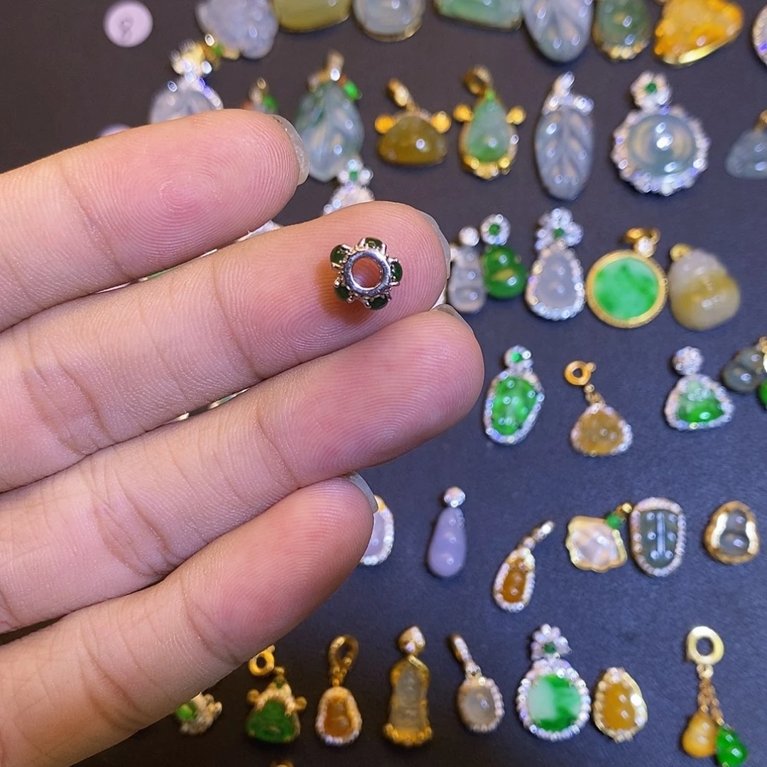 吊坠(不含链)银S925镶嵌翡翠