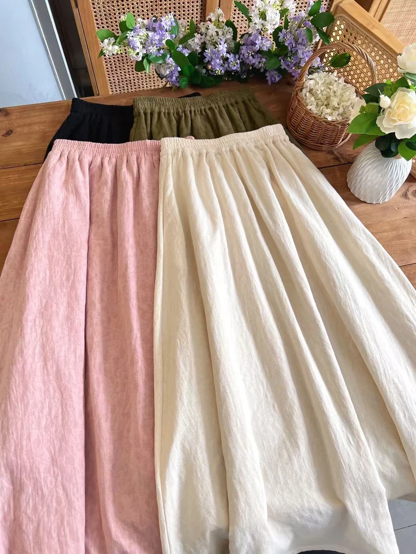 QYG5367长裙高腰秋冬精致加绒A字裙复古文艺棉提花半身裙