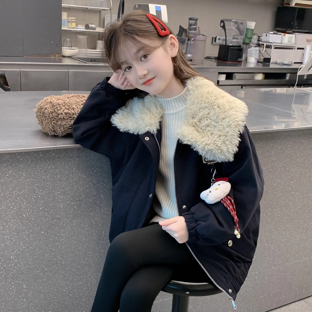 女童外套秋冬款2025新款儿童网红洋气夹棉加厚风衣女孩冬装上衣潮