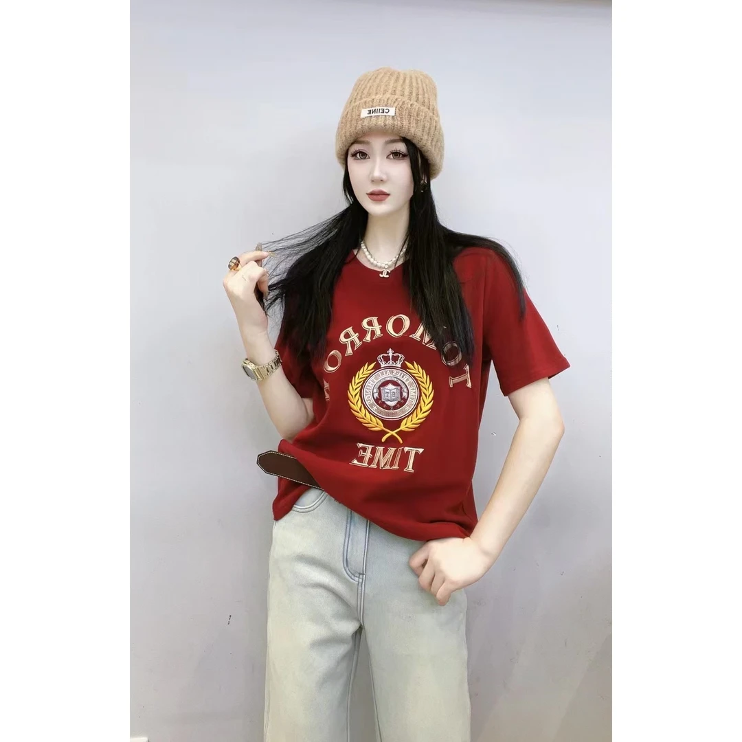 KiKi严选：98582-MT家欧货南油秋季新款时尚重工刺绣圆领短袖T恤