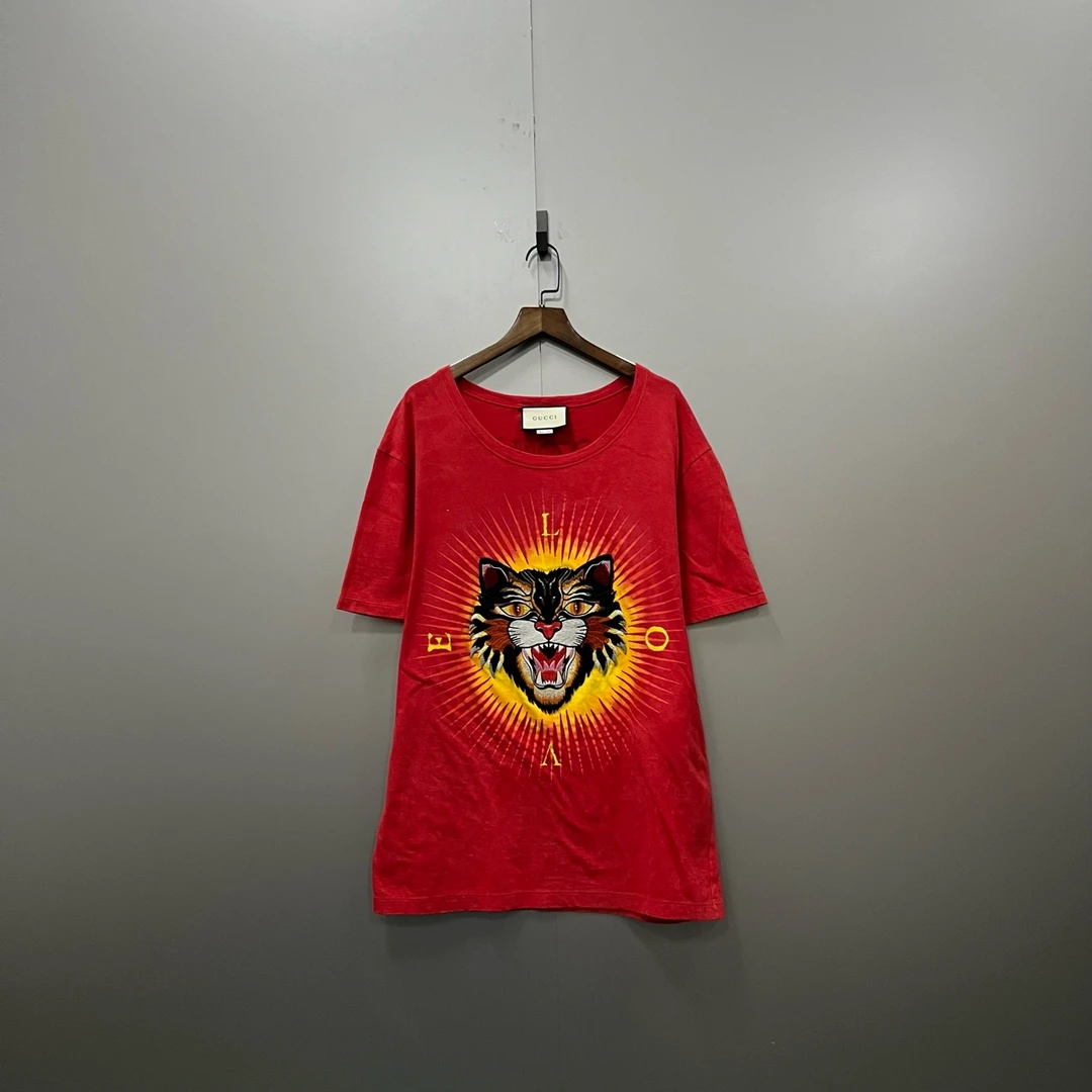 95新 GUCCI/古驰 （ll）红色虎头刺绣短袖 M码