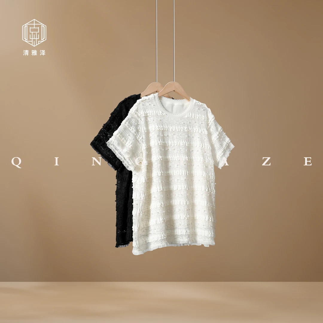 小珍珠蛋糕！重工钉珠层次感短袖！GZ5547