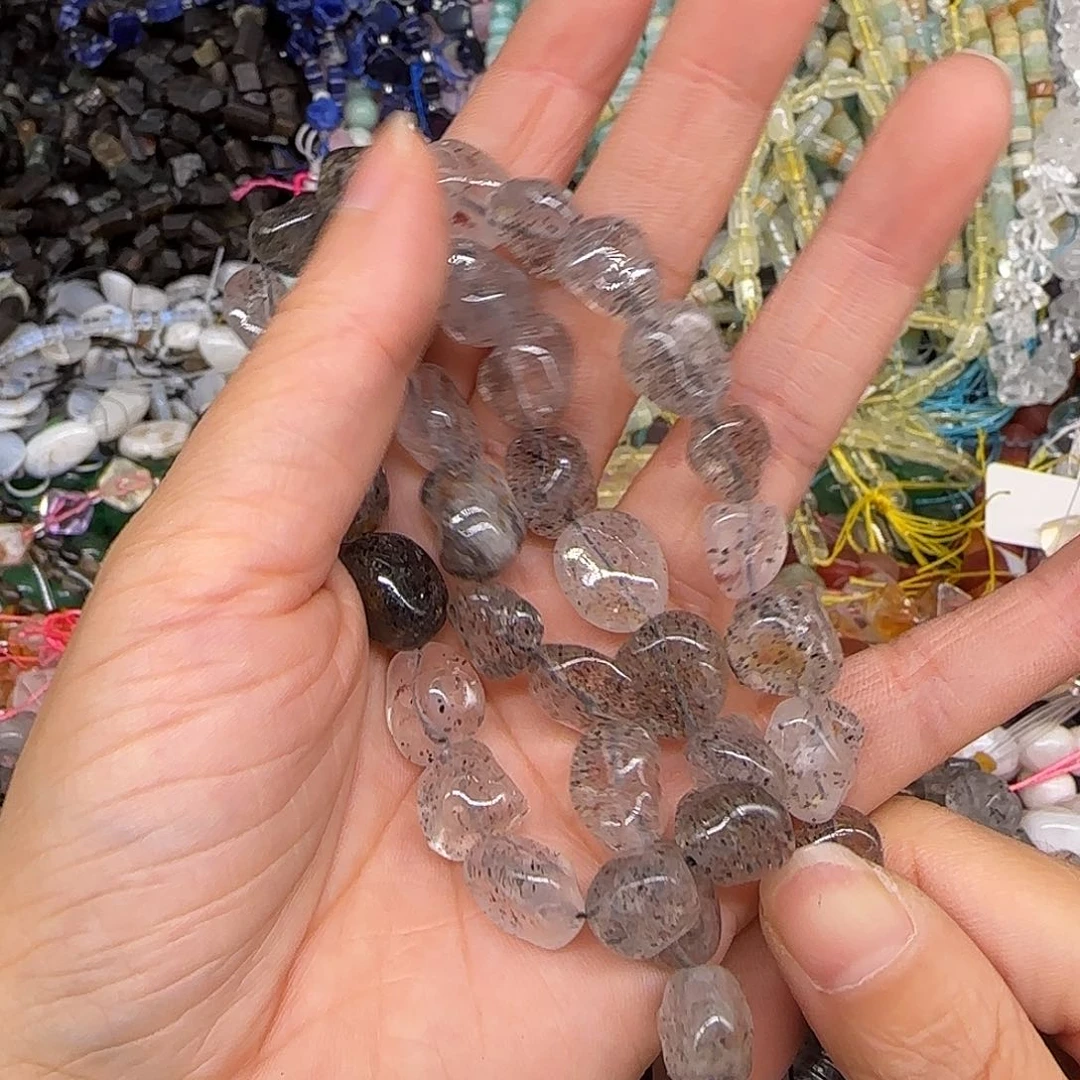 玛瑙/玉髓合金珠宝半成品超七水晶8-10mm一条