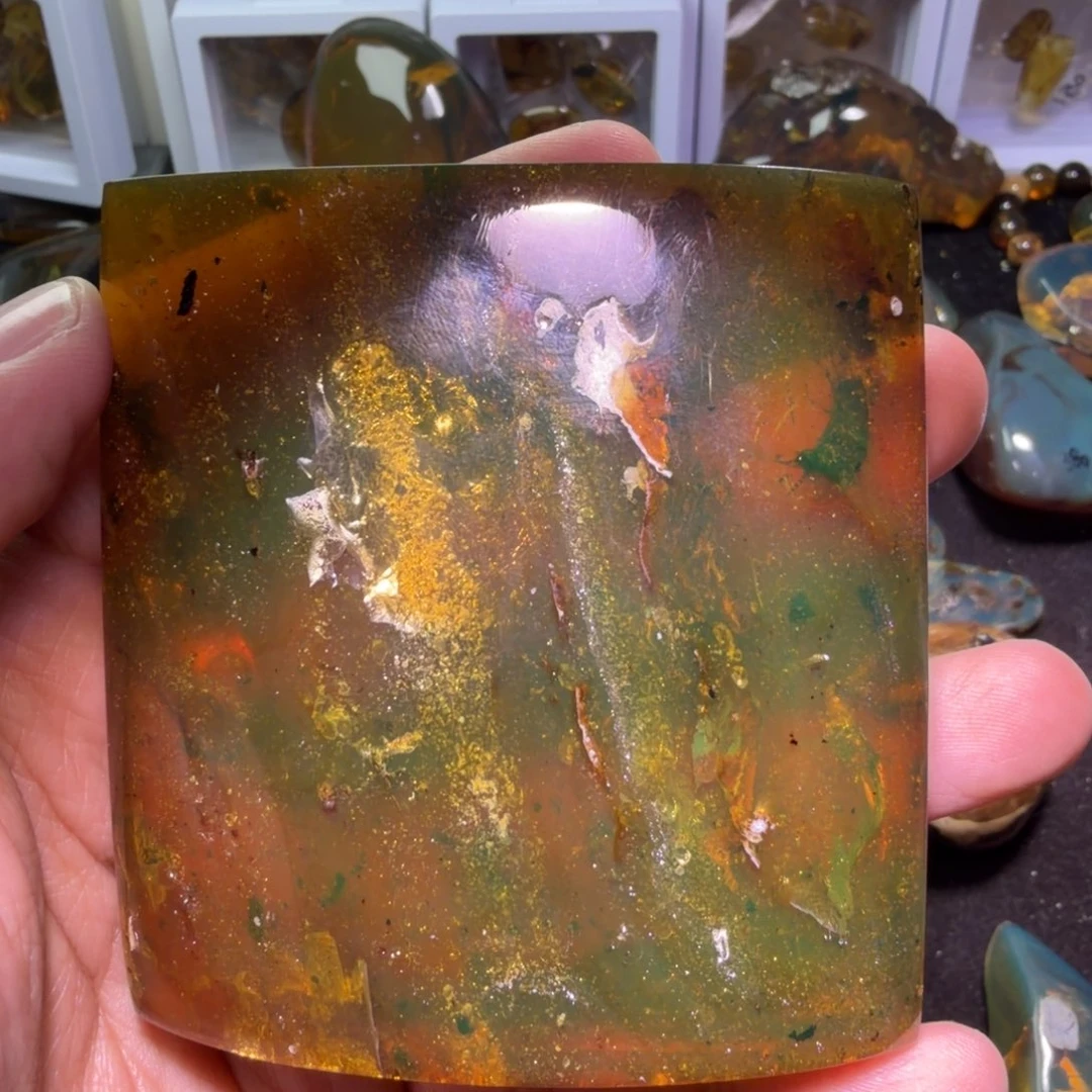 拆***)琥珀未镶嵌裸石，，