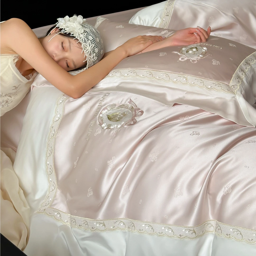 铃兰白茶 高端长绒棉提花四件套简约轻奢绣花被套被罩床上用品