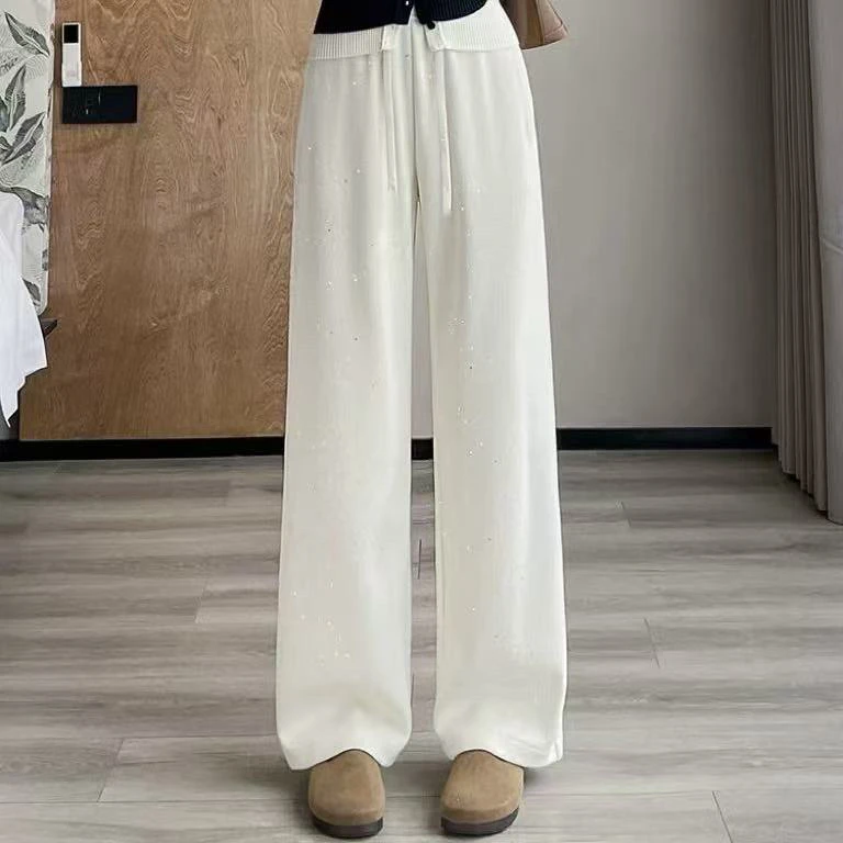 26101新款满天星细闪垂直感加薄绒休息阔腿裤