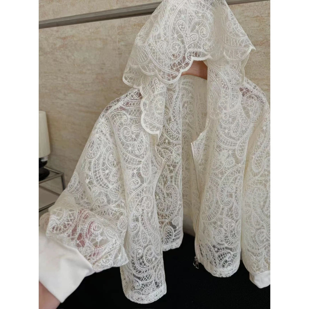 SP 法式洋气高级感连帽蕾丝拉链外套上衣防晒外套