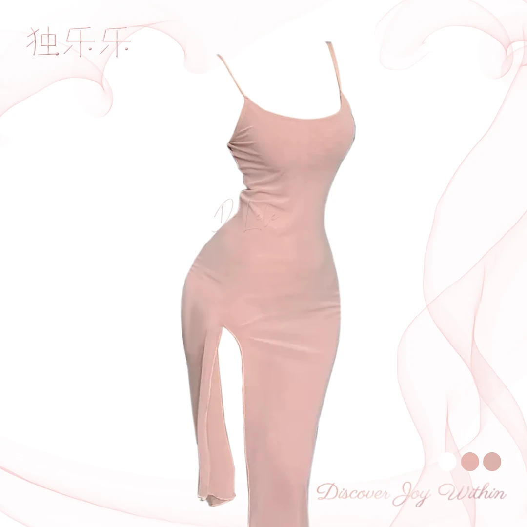 「独乐乐」薄纱少女  显瘦气质性感修身纯欲薄款睡裙无袖无痕露背