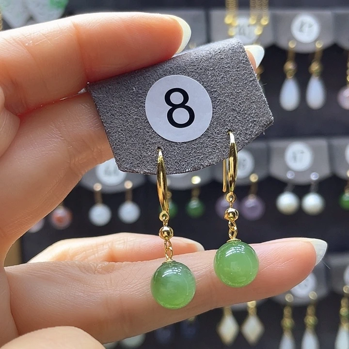 和田玉银S925镶嵌耳饰