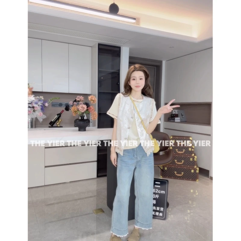 【重瓣海棠】春夏新中式温柔波西米亚风重工马甲小香风短袖上衣时尚