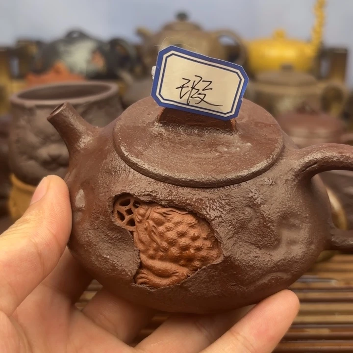 我***宝茶壶紫砂金蝉石瓢原矿老紫泥150c
