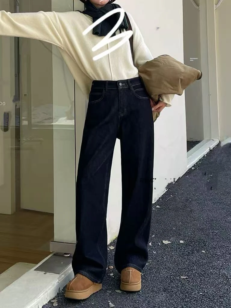 SU【692】A9   本本  女2025冬季高腰特绒黑金色窄版直筒裤