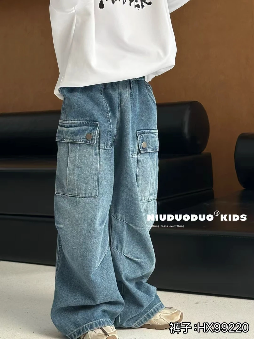 2025牛哆哆工装牛仔潮韩版休闲男女童阔腿裤