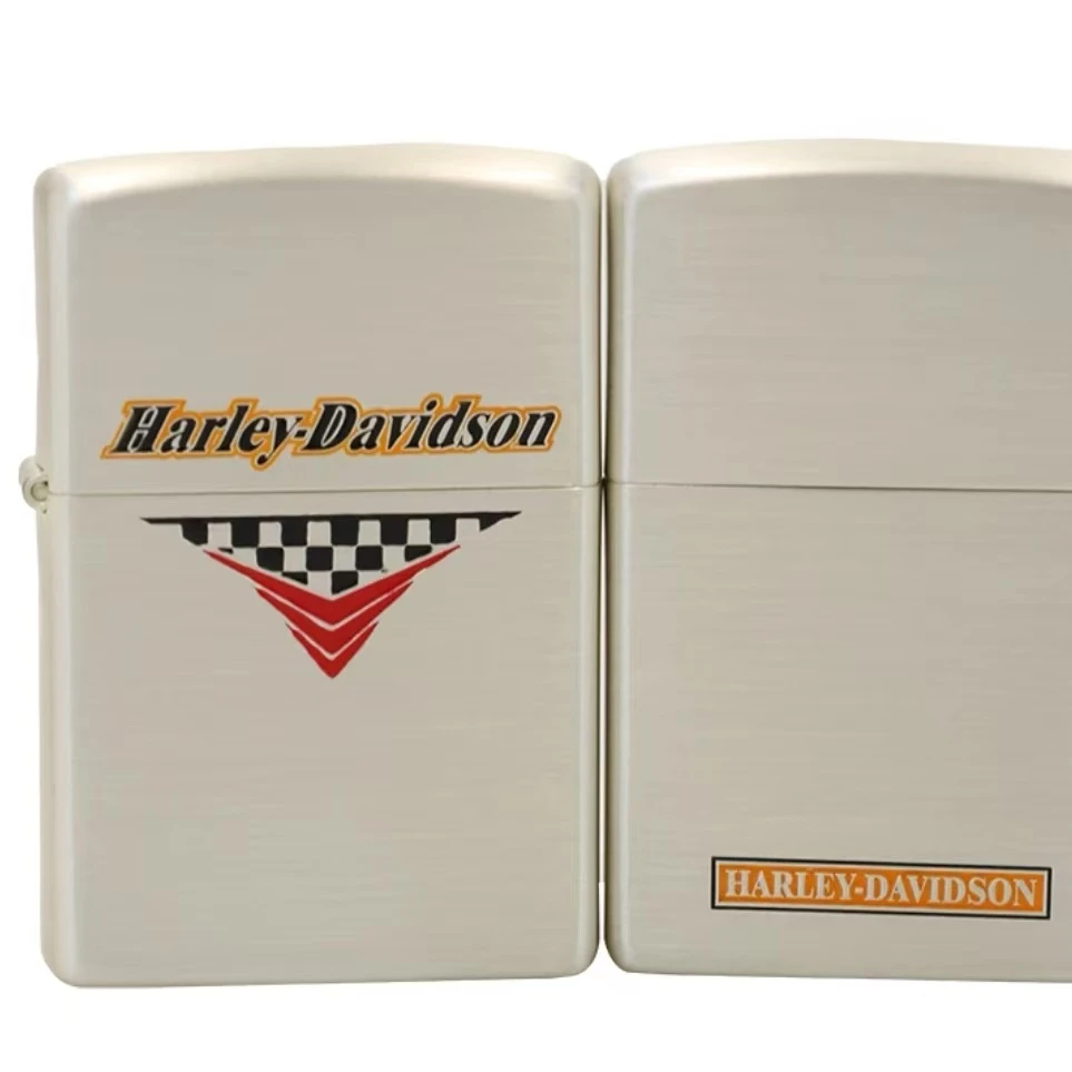 zippo打火机哈雷红围巾镀银拉丝经典防风打火机送男士收藏DYH1X1