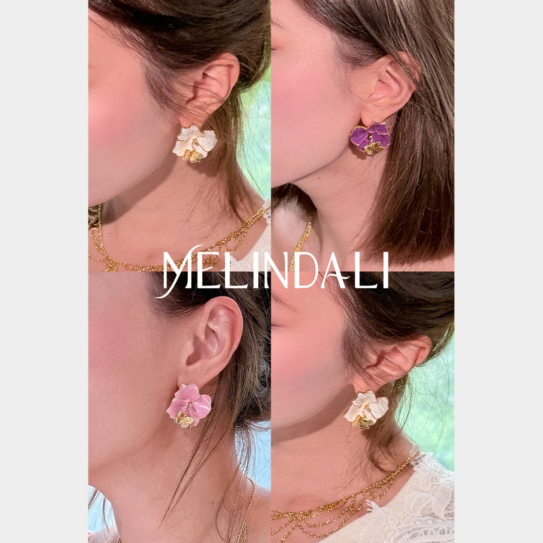 Melinda Li铜镀金手绘珐琅蝴蝶925银针耳钉耳饰