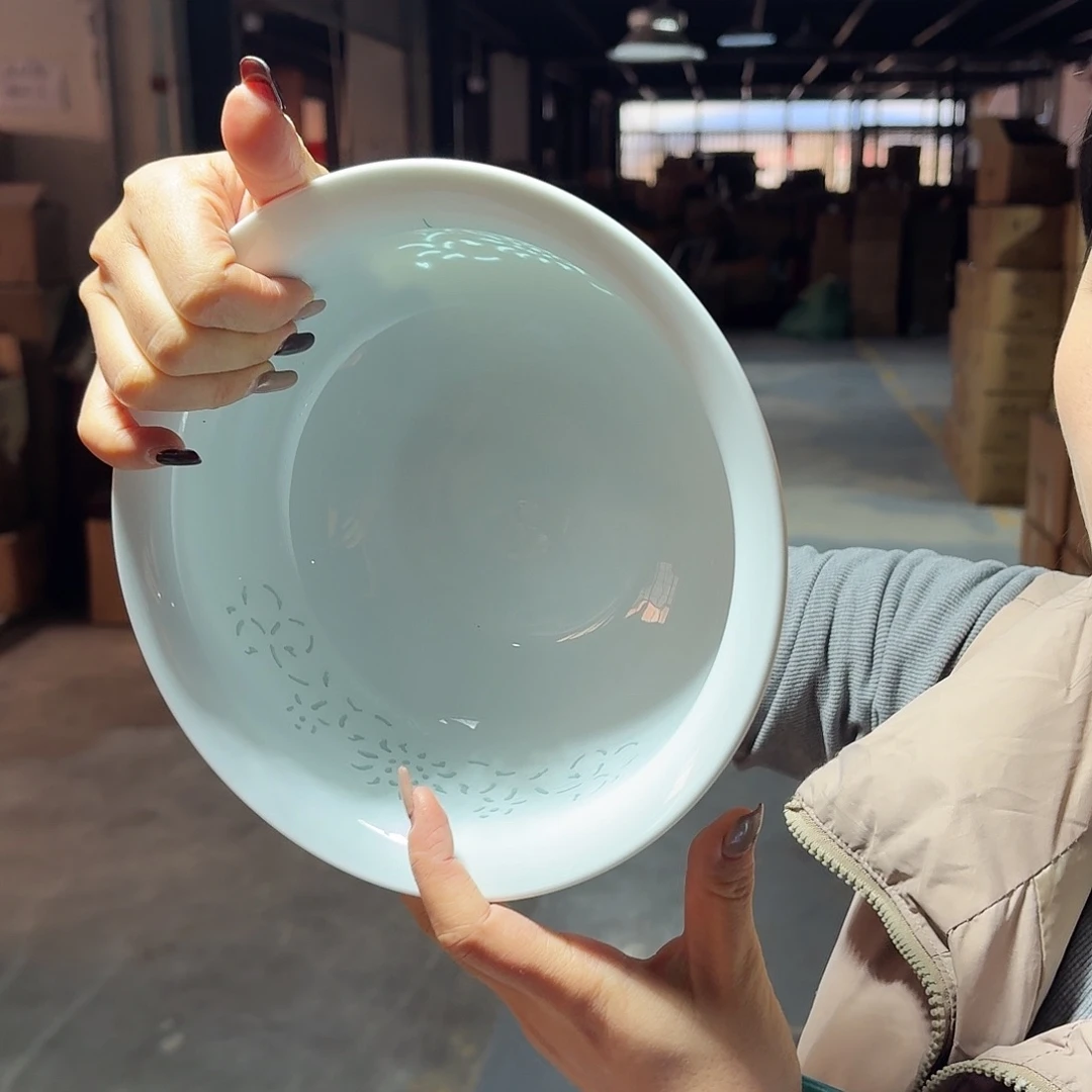 白瓷景德镇微瑕8英寸汤碗1个