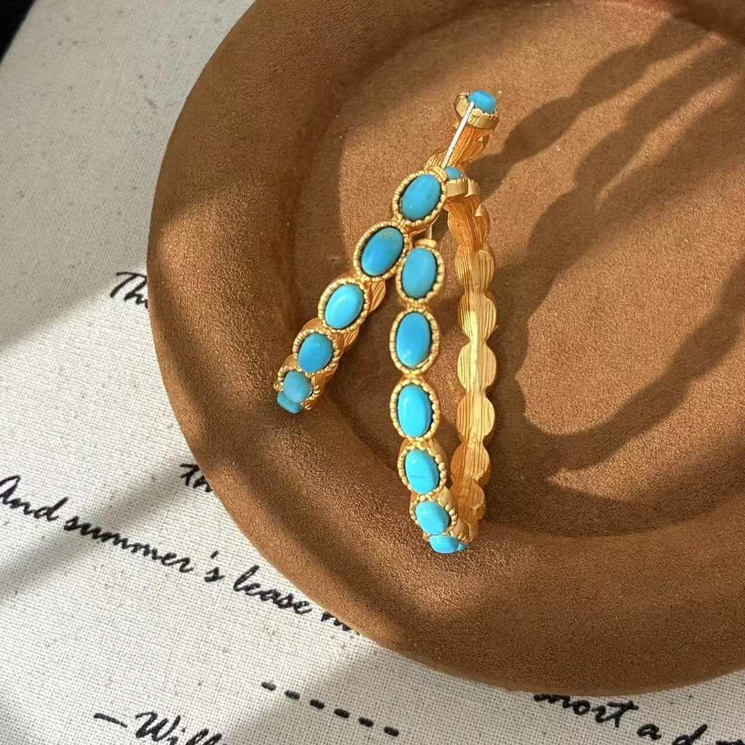 合金树脂耳饰 远远（YY500）彩色圈口欧美气质蓝色重工4cm