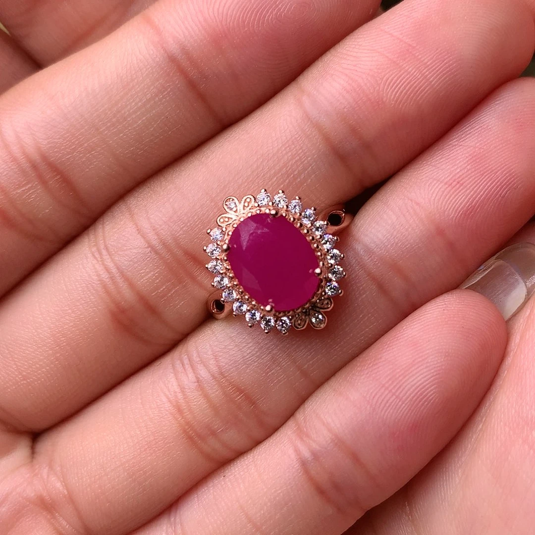 红宝石戒指银S925镶嵌