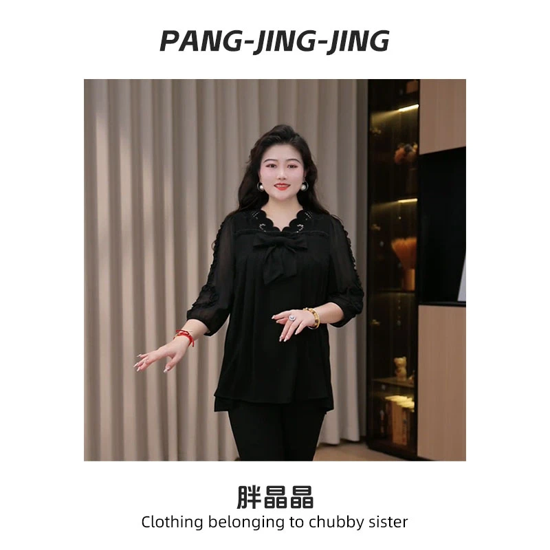 胖晶晶定制大码女装夏季新款显瘦时尚气质洋气遮肚上衣250932