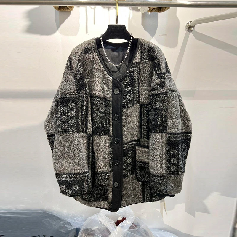 香朵儿【墨灰织章】潮流小香风撞色棉服外套女秋冬新款加厚保暖棉衣