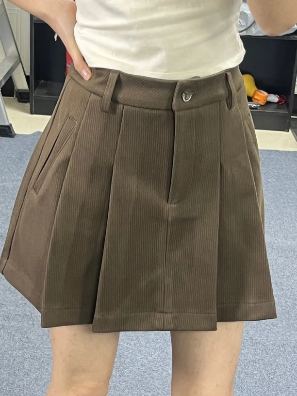 065厚款百搭韩版时尚高腰显瘦灰色百褶半身裙防走光a字包臀短裙女