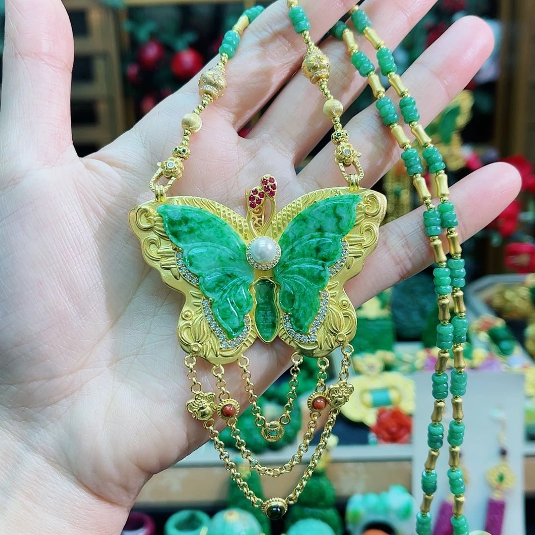 颈饰银S925镶嵌翡翠48小时鉴赏期1