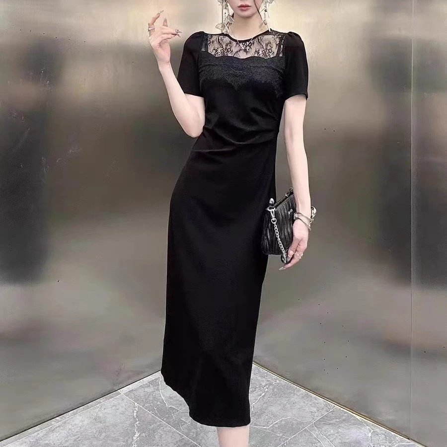 黑色蕾丝连衣裙优雅显瘦气质修身显瘦收腰轻熟风夏季女装