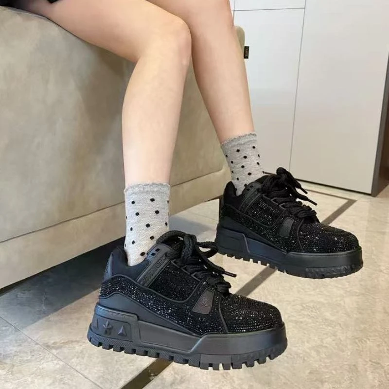 C3752 黑色  夏季时尚厚底系带运动休闲板鞋