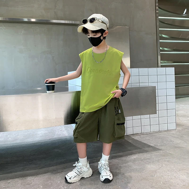 男童背心套装夏季2025新款韩版儿童夏装无袖衣服夏装男孩运动服潮