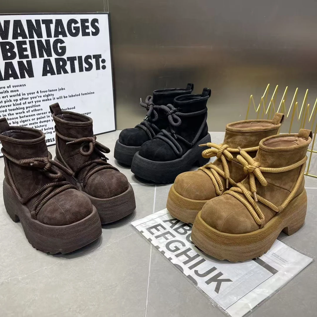 丑萌大头超高跟厚底短靴2025秋冬新款马丁靴女增高百搭休闲时尚靴