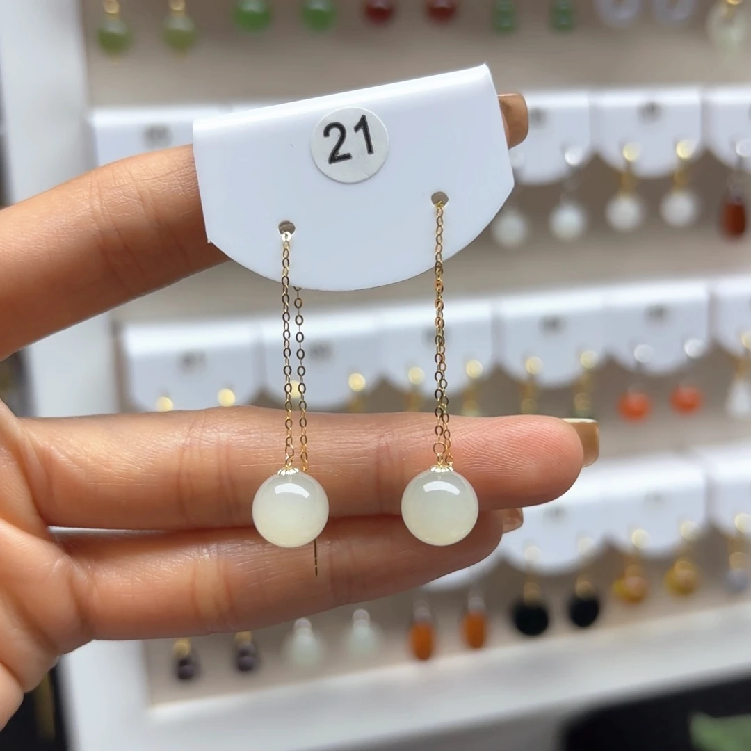 和田玉18K金镶嵌耳饰2