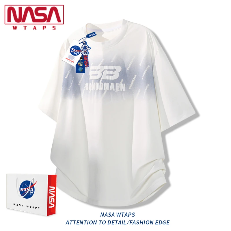 NASA WTAPS美式潮流创意卡通字母印花短袖男夏季宽松时尚休闲上衣
