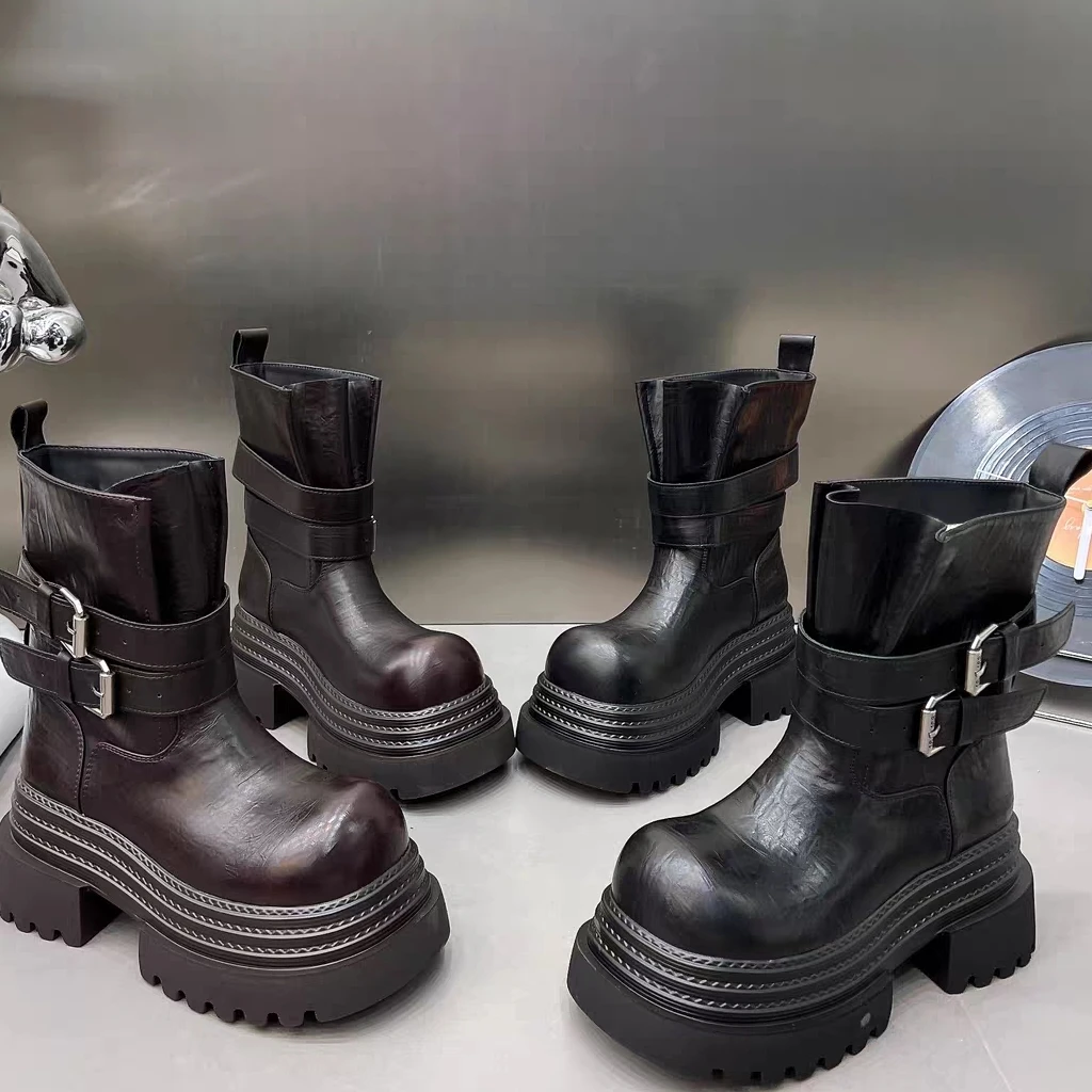 【8厘米】女防滑秋冬短筒马丁靴厚底烟筒靴单靴圆头女靴百搭