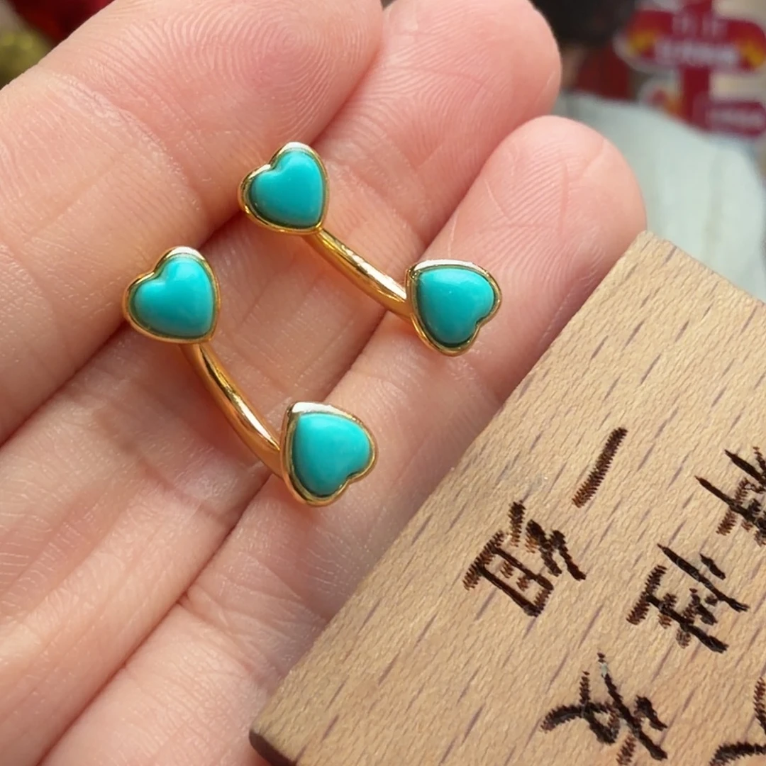 绿松石银S925镶嵌耳饰